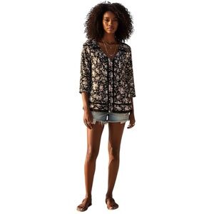 Maeve by Anthropologie 3/4 Sleeve Black, White & Pink Floral Print Top Size 2